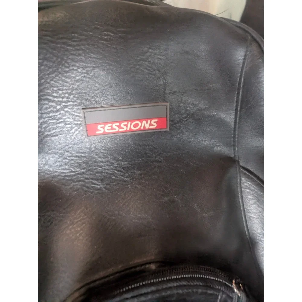 Sessions Y2K Black Faux Leather Backpack School Grunge‎ Goth Emo Daypack skater